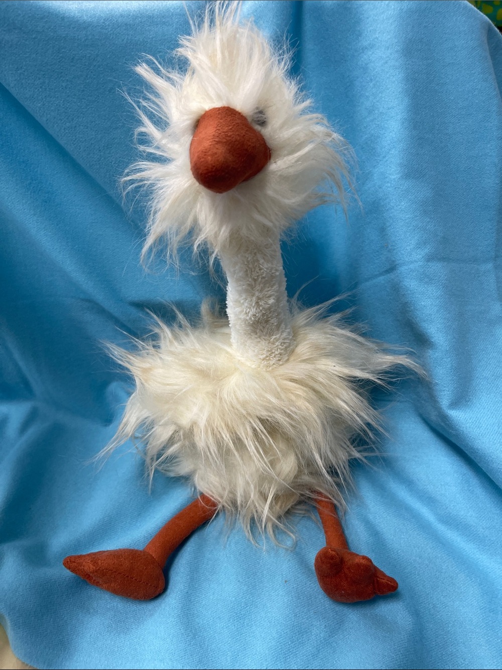 Jellycat Cream Fluffy Bird with Rust-Orange Beak and Legs
